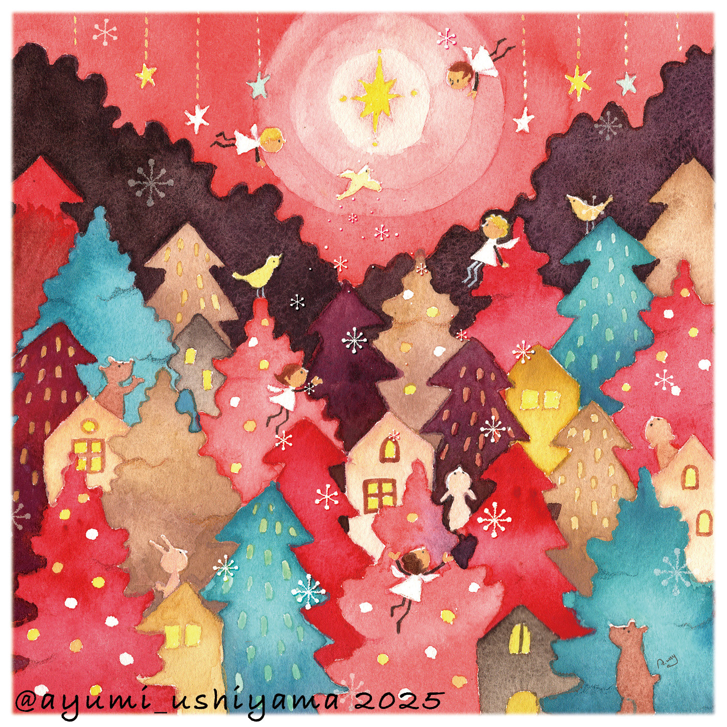 Happy Merry Chiristmas 　水彩・パステル　2025